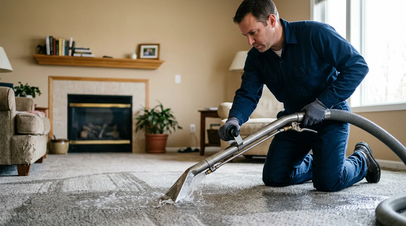 Water damage restoration technician working near Ben Franklin, TX